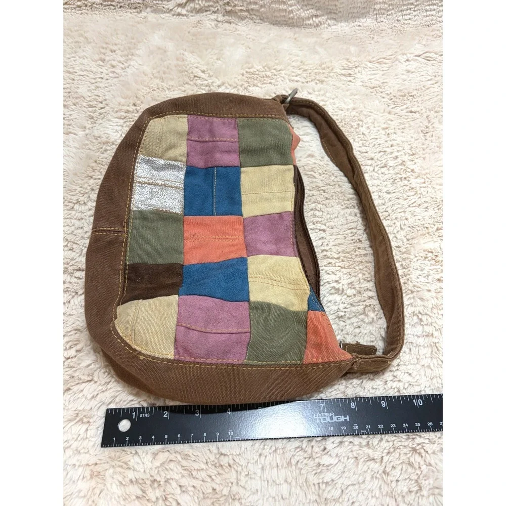 Patchwork Y2K Vintage Boho 2000s Hobo Bag Multicolor Faux Suede Shoulder Purse